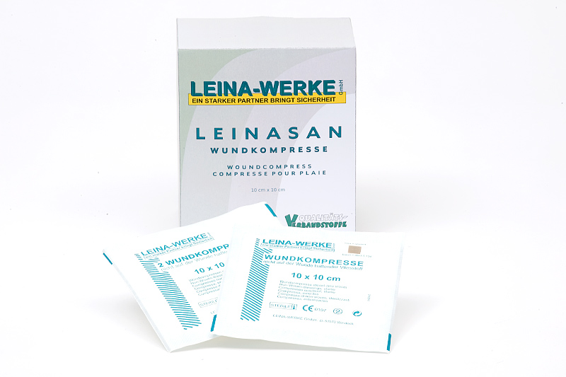 5x5 cm Leinasan Wundkompresse, Vlies, einzeln