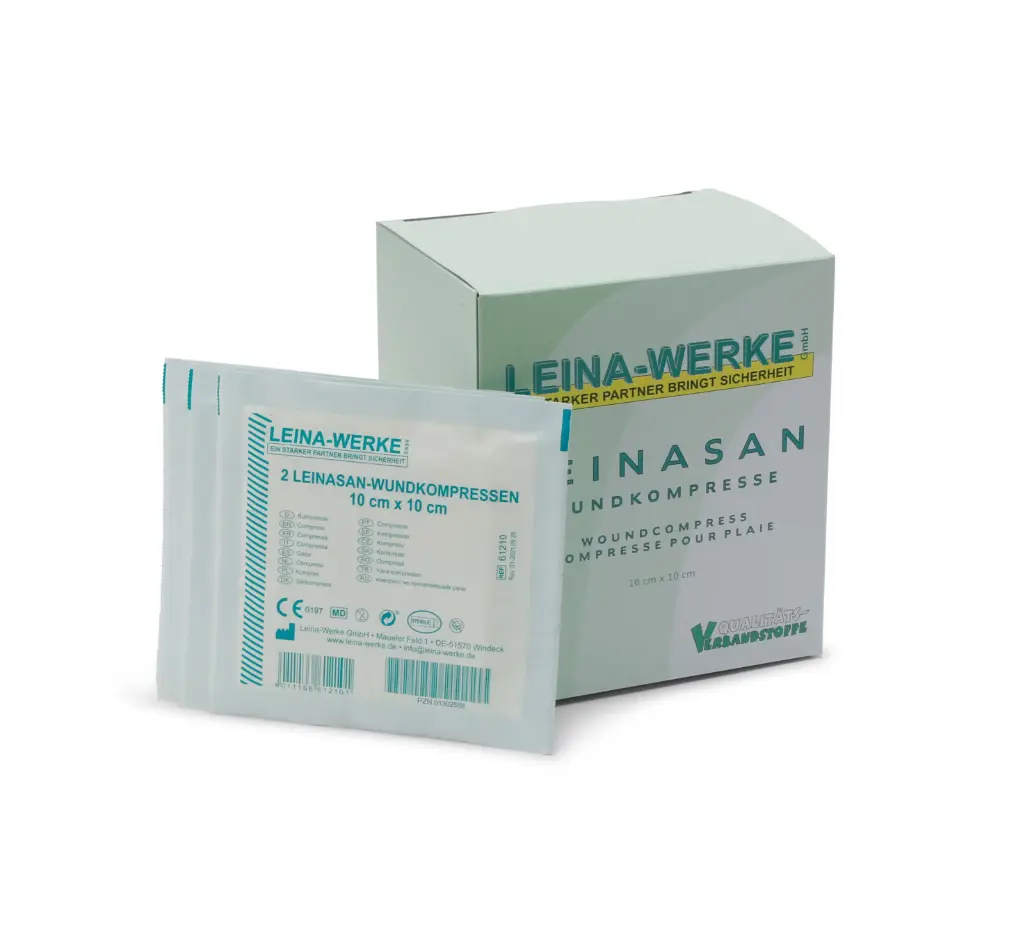 10x10 cm Leinasan Wundkompresse, Vlies, einzeln