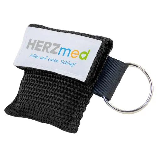 Beatmungstuch im Schlüsselanhänger, schwarz mit BEXAMED Logo