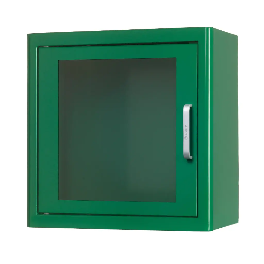 AED Wandschrank, unbeheizt, mit Alarm aus Metall, grün, für Innenbereich