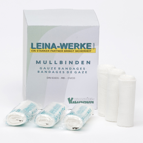 [V50133] 8cmx4m Mullbinde, weiß, starr, einzeln verpackt