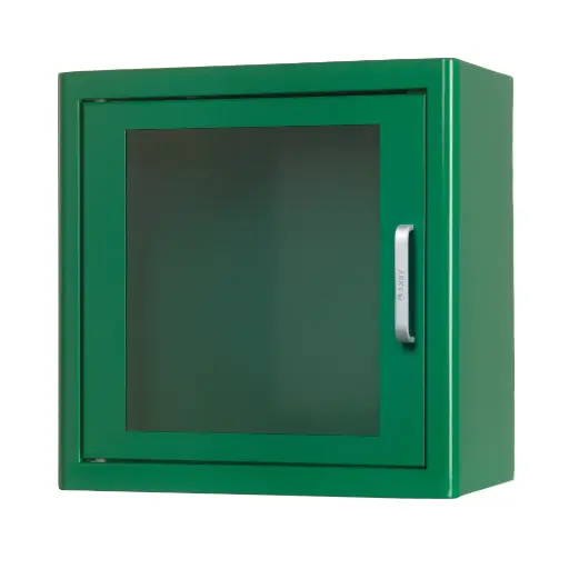 [79-686] [M5370002] AED Wandschrank, unbeheizt, mit Alarm aus Metall, grün, für Innenbereich